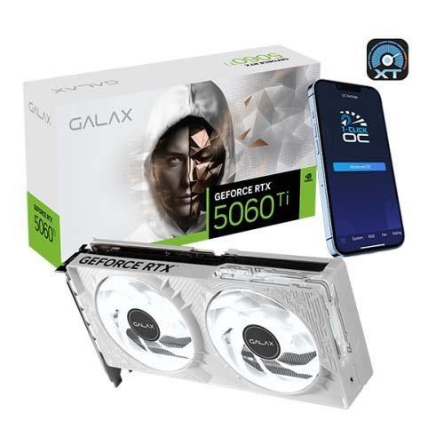 Galax RTX 5060 Ti 1-Click OC 8GB GDDR7 RGB White Gaming Graphics Card 56ISN8MDCQWH